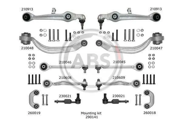 Важілі AUDI A4, A6, A8, SKODA SUPERB I, VW PASSAT B5.5 00-09 перед. міст (Вир-во ABS) A.B.S. 219902 (фото 1)