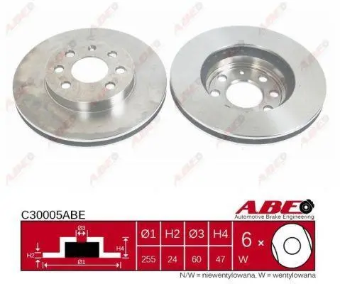 Диск гальмівний передн лів/прав CHEVROLET ASTRA, LACETTI, NUBIRA, ZAFIRA DAEWOO ARANOS, LUBLIN II, NUBIRA 1.4-2.4D 01.95- ABE C30005ABE (фото 1)