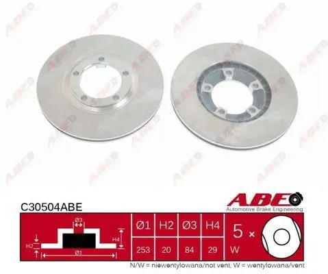 Диск гальмівний передн лів/прав HYUNDAI GRACE, H-1 / STAREX, H100, PORTER 2.4/2.5D/2.6D 07.93- ABE C30504ABE (фото 1)