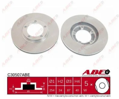 Диск гальмівний передн лів/прав HYUNDAI H-1, H-1 / STAREX MITSUBISHI L 300 III, L400 2.0-2.6D 07.94-12.07 ABE C30507ABE