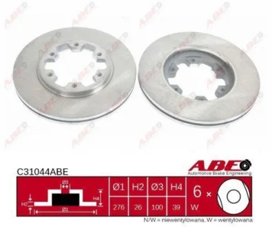 Диск гальмівний передн лів/прав FORD MAVERICK NISSAN NAVARA, PATHFINDER I, PATHFINDER II, PICK UP, SERENA, TERRANO I, TERRANO II 2.0D-3.3 01.82-03.08 ABE C31044ABE