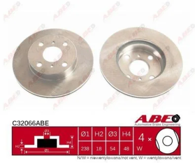 Диск гальмівний передн лів/прав TOYOTA COROLLA, CORONA, SPRINTER CARIB 1.3-2.0 05.87-06.02 ABE C32066ABE