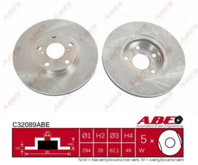 Диск гальмівний передн лів/прав (295,8ммx28мм) LEXUS ES, RX TOYOTA HIGHLANDER 01.98-08.07 ABE C32089ABE