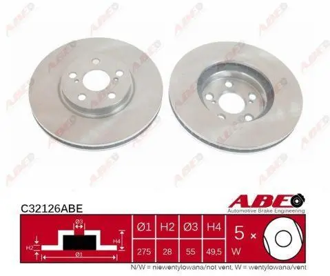 Диск гальмівний передн лів/прав TOYOTA AVENSIS, AVENSIS VERSO, CALDINA, CELICA 1.6-2.0D 11.93-08.05 ABE C32126ABE (фото 1)