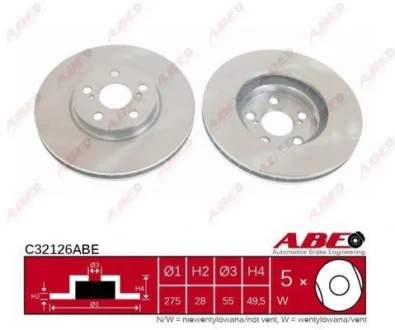 Диск гальмівний передн лів/прав TOYOTA AVENSIS, AVENSIS VERSO, CALDINA, CELICA 1.6-2.0D 11.93-08.05 ABE C32126ABE