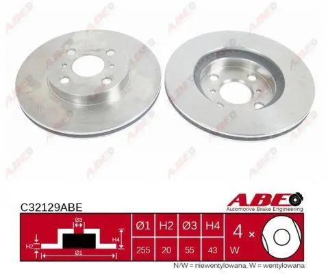 Диск гальмівний передн лів/прав TOYOTA BB I, IST, MR2 III, PLATZ, PORTE I, PROBOX / SUCCEED, RAUM, RAV 4 IV, VIOS / SOLUNA VIOS, WILL CYPHA I, YARIS, YARIS VERSO 1.0-2.2D 04.99-11.18 ABE C32129ABE (фото 1)