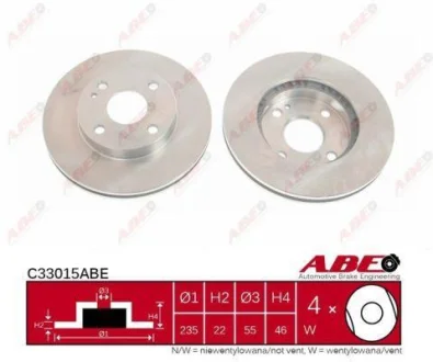 Диск гальмівний передн лів/прав MAZDA 323 F V, 323 F VI, 323 S VI 1.3-1.6 10.96- ABE C33015ABE