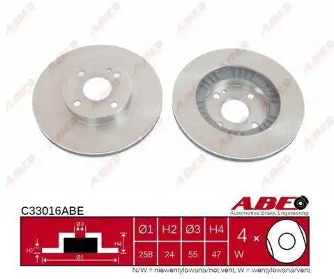 Диск гальмівний передн лів/прав MAZDA 323 F V, 323 F VI, 323 S V, 323 S VI 1.6-2.0D 08.94-05.04 ABE C33016ABE (фото 1)