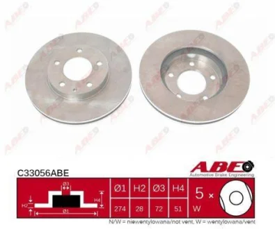 Диск гальмівний передн лів/прав MAZDA MPV II, XEDOS 9 2.0-2.5 07.93-02.06 ABE C33056ABE