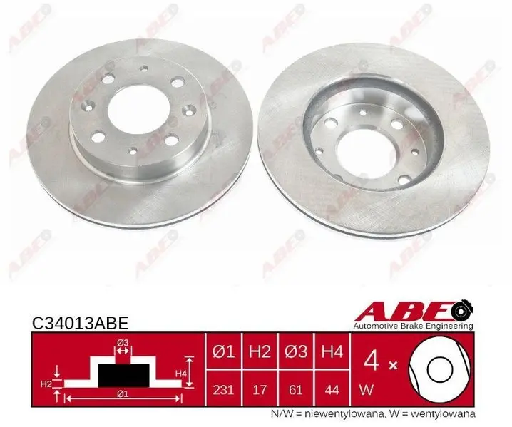 Диск гальмівний передн лів/прав HONDA CIVIC III, CIVIC IV, CIVIC V, CIVIC VI, CRX I, INTEGRA 1.2-1.6 10.83-08.01 ABE C34013ABE (фото 1)