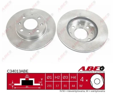 Диск гальмівний передн лів/прав HONDA CIVIC III, CIVIC IV, CIVIC V, CIVIC VI, CRX I, INTEGRA 1.2-1.6 10.83-08.01 ABE C34013ABE