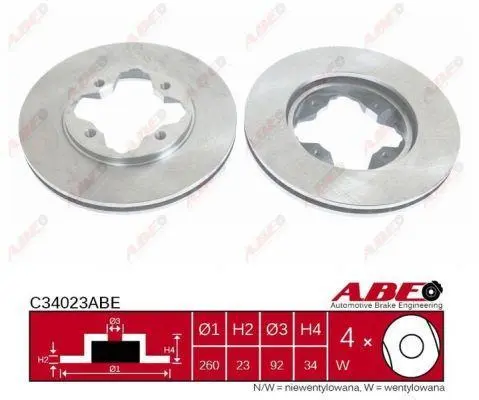 Диск гальмівний передн лів/прав CITROEN AXEL HONDA ACCORD IV, ACCORD V, CIVIC VI, INSPIRE 0.7-2.2 07.84-02.01 ABE C34023ABE (фото 1)