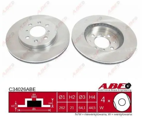 Диск гальмівний передн лів/прав ACURA INTEGRA HONDA CIVIC IV, CIVIC V, CIVIC VI, CIVIC VII, CIVIC VIII, CRX II, CRX III, DOMANI, INSIGHT, INTEGRA, JAZZ, JAZZ II, JAZZ III 1.1-2.5 01.85- ABE C34026ABE (фото 1)