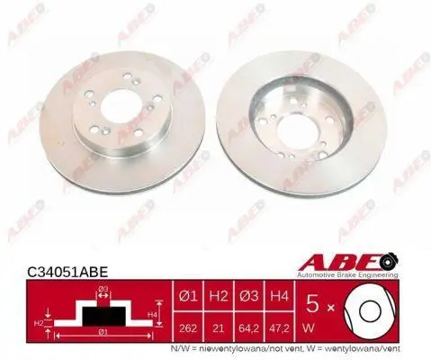 Диск гальмівний передн лів/прав ACURA RSX HONDA CIVIC IX, CIVIC VII, CIVIC VIII, CR-Z, INTEGRA, STREAM 1.3-2.0 11.00- ABE C34051ABE (фото 1)