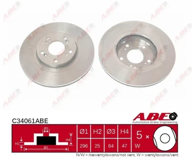 Диск гальмівний передн лів/прав HONDA ACCORD VIII 2.0-3.5 06.08-06.15 ABE C34061ABE