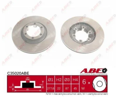 Диск гальмівний передн лів/прав HYUNDAI GALLOPER II MITSUBISHI L 300 / DELICA II, L 300 III, L200, PAJERO I 2.0-3.0 01.81- ABE C35020ABE