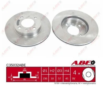 Диск гальмівний передн лів/прав MITSUBISHI CARISMA, COLT IV, COLT V, ECLIPSE, ECLIPSE III, LANCER IV, LANCER V, LANCER VI, LANCER VII, LANCER VIII, MIRAGE IV, MIRAGE V 1.3-3.0 12.91- ABE C35032ABE