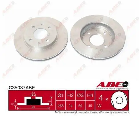 Диск гальмівний передн лів/прав MITSUBISHI GALANT V, GALANT VI, SPACE, TREDIA 1.8-2.4 06.84-12.92 ABE C35037ABE (фото 1)