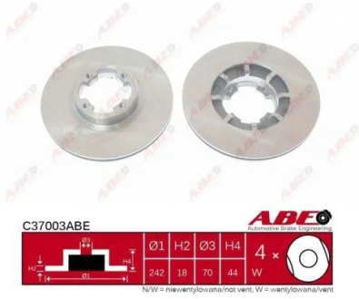 Диск гальмівний передн лів/прав AUDI A4 B7 SUBARU LEONE, LEONE / LOYALE, LEONE II, LEONE III, XT 1.3-3.2 03.79-03.09 ABE C37003ABE