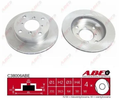 Диск гальмівний передн лів/прав SUBARU JUSTY II SUZUKI ALTO IV, ALTO V, ALTO VI, SWIFT, SWIFT II 1.0/1.1/1.3 03.89-12.08 ABE C38006ABE
