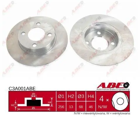 Диск гальмівний передн лів/прав AUDI 100 C2, 100 C3, 80 B2, 80 B3, 90 B3 1.6-2.1 06.76-10.91 ABE C3A001ABE (фото 1)