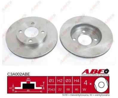 Диск гальмівний передн лів/прав AUDI 100 C2, 100 C3, 80 B3, 90 B3 1.4-2.4D 06.76- ABE C3A002ABE