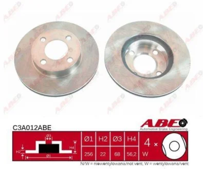 Диск гальмівний передн лів/прав AUDI 80 B4, CABRIOLET B3, COUPE B2, COUPE B3 1.6-2.6 09.82-08.00 ABE C3A012ABE