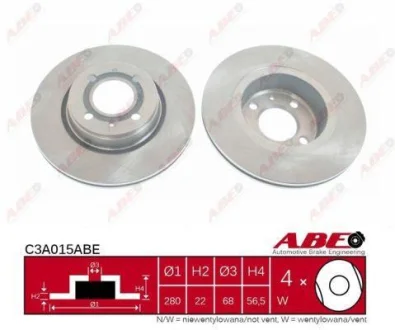 Диск гальмівний передн лів/прав AUDI 80 B4, CABRIOLET B3, COUPE B3 1.6-2.8 10.88-08.00 ABE C3A015ABE