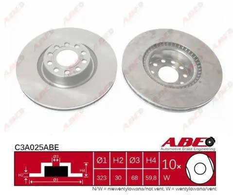 Диск гальмівний передн лів/прав AUDI A4 B5, A6 C4, A6 C5, A8 D2, A8 D3 VW PHAETON 2.5D-6.0 03.94-03.16 ABE C3A025ABE (фото 1)