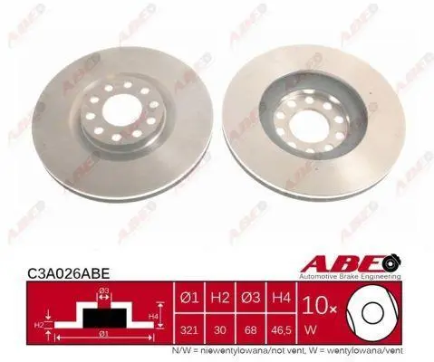 Диск гальмівний передн лів/прав AUDI A4 B5, A4 B6, A4 B7, A4 B8, A6 C5, ALLROAD C5 SEAT EXEO, EXEO ST 1.8-4.2 04.95-12.15 ABE C3A026ABE (фото 1)