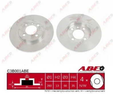 Диск гальмівний передн лів/прав BMW 3 (E30) 1.6/1.8 09.82-12.91 ABE C3B001ABE