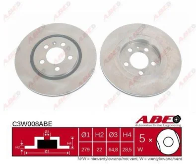 Диск гальмівний передн лів/прав SEAT TOLEDO I VW CORRADO, GOLF III, PASSAT B3/B4, VENTO 1.8-2.9 09.88-03.99 ABE C3W008ABE