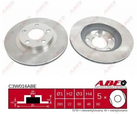 Диск гальмівний передн лів/прав AUDI A4 B5, A4 B6, A4 B7, A8 D2, A8 D3 SEAT EXEO, EXEO ST VW PASSAT B3/B4, PASSAT B5, PASSAT B5.5, PASSAT B6, PHAETON 1.6-6.0 02.88-03.16 ABE C3W016ABE (фото 1)