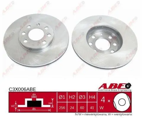Диск гальмівний передн лів/прав CHEVROLET CORSA CITROEN GS OPEL ASTRA F CLASSIC, ASTRA G, ASTRA G CLASSIC, ZAFIRA A 1.0-2.0D 09.73-12.09 ABE C3X006ABE (фото 1)