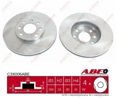 Диск гальмівний передн лів/прав CHEVROLET CORSA CITROEN GS OPEL ASTRA F CLASSIC, ASTRA G, ASTRA G CLASSIC, ZAFIRA A 1.0-2.0D 09.73-12.09 ABE C3X006ABE