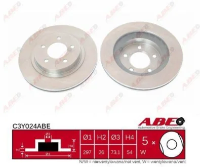 Диск гальмівний передн лів/прав CHRYSLER 300M, CONCORDE, LHS 2.7/3.5 01.94-09.04 ABE C3Y024ABE