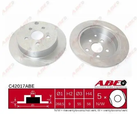 Диск гальмівний задн лів/прав TOYOTA CALDINA, CELICA, IST, OPA, PRIUS, YARIS VERSO 1.5-2.0 08.99-12.09 ABE C42017ABE (фото 1)