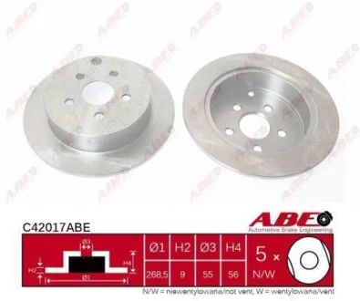 Диск гальмівний задн лів/прав TOYOTA CALDINA, CELICA, IST, OPA, PRIUS, YARIS VERSO 1.5-2.0 08.99-12.09 ABE C42017ABE