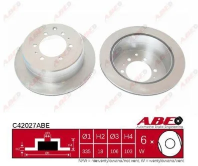 Диск гальмівний задн лів/прав TOYOTA FORTUNER, LAND CRUISER, LAND CRUISER 80, LAND CRUISER PRADO 2.4-4.5 11.84- ABE C42027ABE