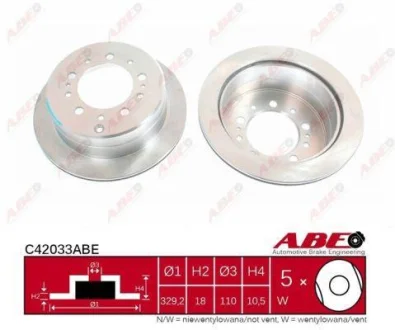 Диск гальмівний задн лів/прав LEXUS LX TOYOTA LAND CRUISER, LAND CRUISER 100 4.2D/4.7 01.98-03.08 ABE C42033ABE