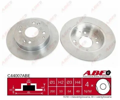 Диск гальмівний задн лів/прав HONDA ACCORD IV, ACCORD V, CIVIC VI, INSPIRE ROVER 600 I 1.8-2.3 09.89-02.01 ABE C44007ABE (фото 1)