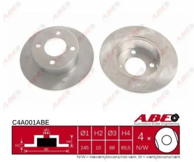Диск гальмівний задн лів/прав AUDI 100 C3, COUPE B3 1.8-2.5D 03.83-07.91 ABE C4A001ABE