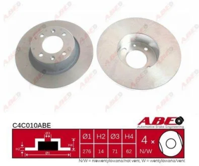 Диск гальмівний задн лів/прав CITROEN C5 I, C5 II 1.6D-3.0 03.01-09.08 ABE C4C010ABE