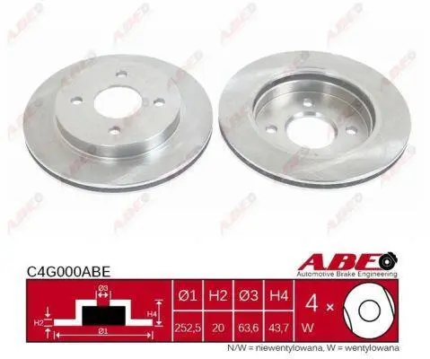 Диск гальмівний задн лів/прав FORD COUGAR, MONDEO I, MONDEO II, MONDEO III, SCORPIO II 1.6-2.9 01.93-03.07 ABE C4G000ABE (фото 1)