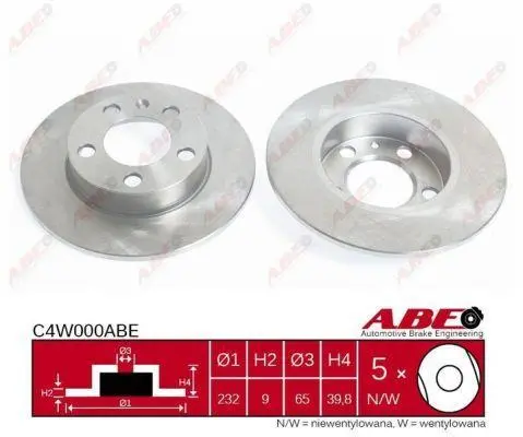 Диск гальмівний задн лів/прав AUDI A1, A1 ALLSTREET, A1 CITY CARVER, A2, A3, TT JAGUAR S-TYPE II SEAT ARONA, CORDOBA, IBIZA III, IBIZA IV, IBIZA IV SC, IBIZA IV ST, IBIZA V 1.0-4.2 10.95- ABE C4W000ABE (фото 1)
