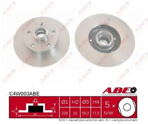 Диск гальмівний задн лів/прав SEAT TOLEDO I VW CORRADO, GOLF III, PASSAT B2, PASSAT B3/B4, POLO III CLASSIC, VENTO 1.4-2.9 01.81-07.02 ABE C4W003ABE (фото 1)