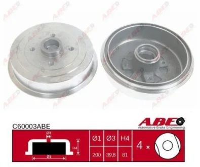 Гальмівний барабан задн DAEWOO ARANOS, LANOS, PRINCE 1.3-2.0 08.93- ABE C60003ABE