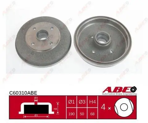 Гальмівний барабан задн KIA RIO I, RIO II 1.3-1.6 08.00-12.11 ABE C60310ABE (фото 1)