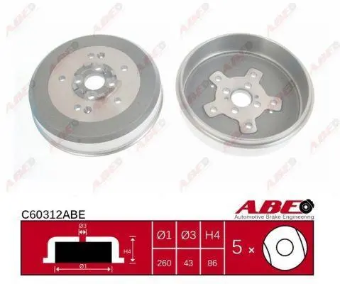Гальмівний барабан задн KIA RETONA, SPORTAGE 2.0/2.0D 04.94-08.03 ABE C60312ABE (фото 1)