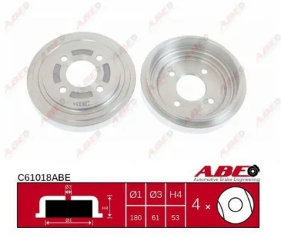 Гальмівний барабан задн NISSAN MICRA II 1.0-1.5D 08.92-02.03 ABE C61018ABE